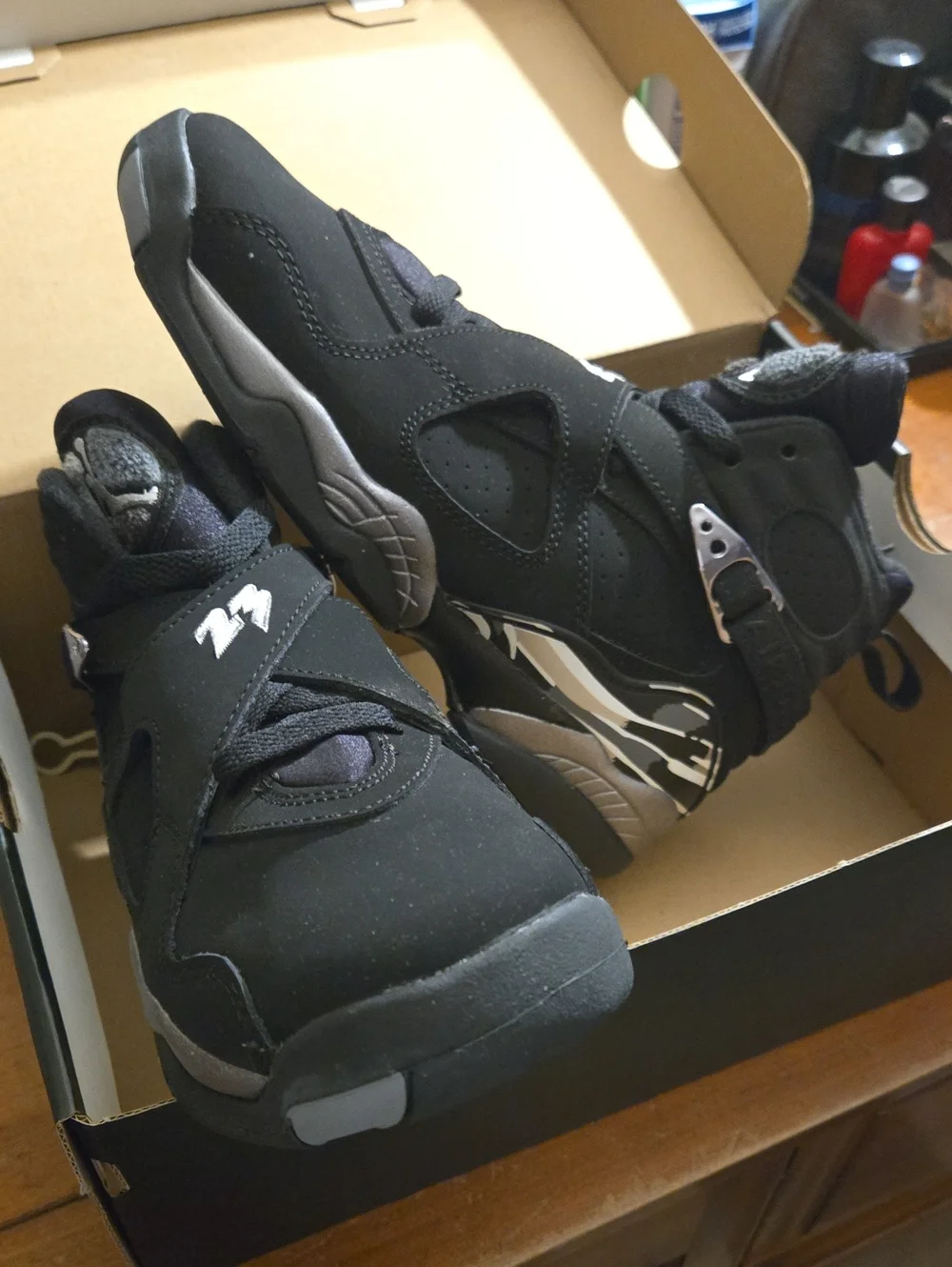 Jordan Kids Black and Gray High-Top Strap Sneakers